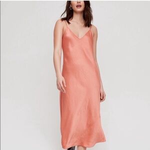 Aritzia Wilfred Satin Style Coral Midi Dress